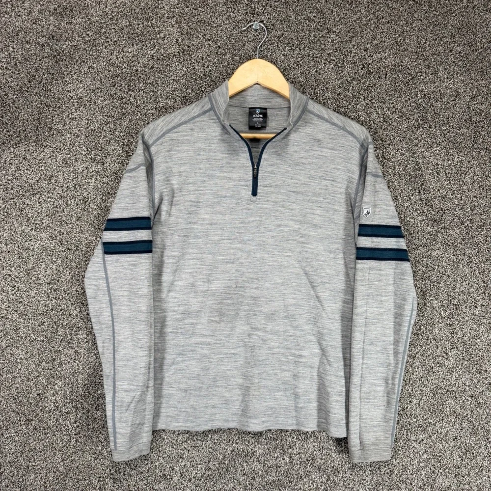 KUHL Team 1/4 Zip Pullover Sweater Mens L Gray Merino Wool Thumbholes